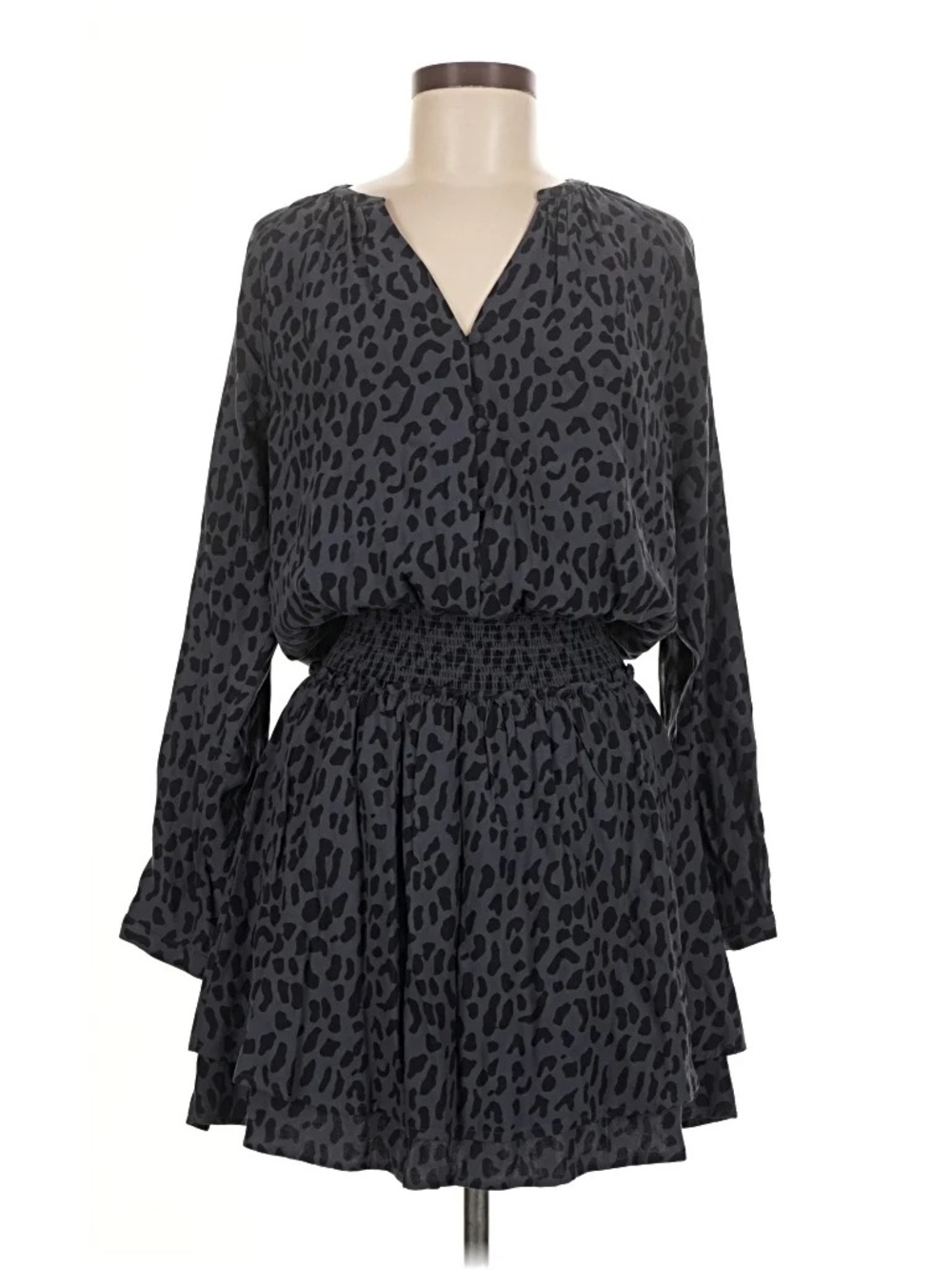 NWT Rails Animal-Print Long Sleeve Smocked Waist Dress